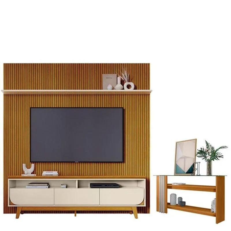 Estante Home Theater Com Bancada Suspensa Luna Com Aparador Frizz Cinamomo Off White - Madetec