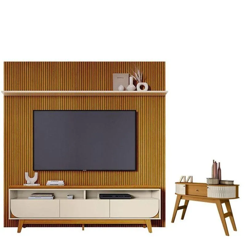 Estante Home Theater Com Bancada Suspensa Luna Com Aparador Estoril Cinamomo Off White - Madetec