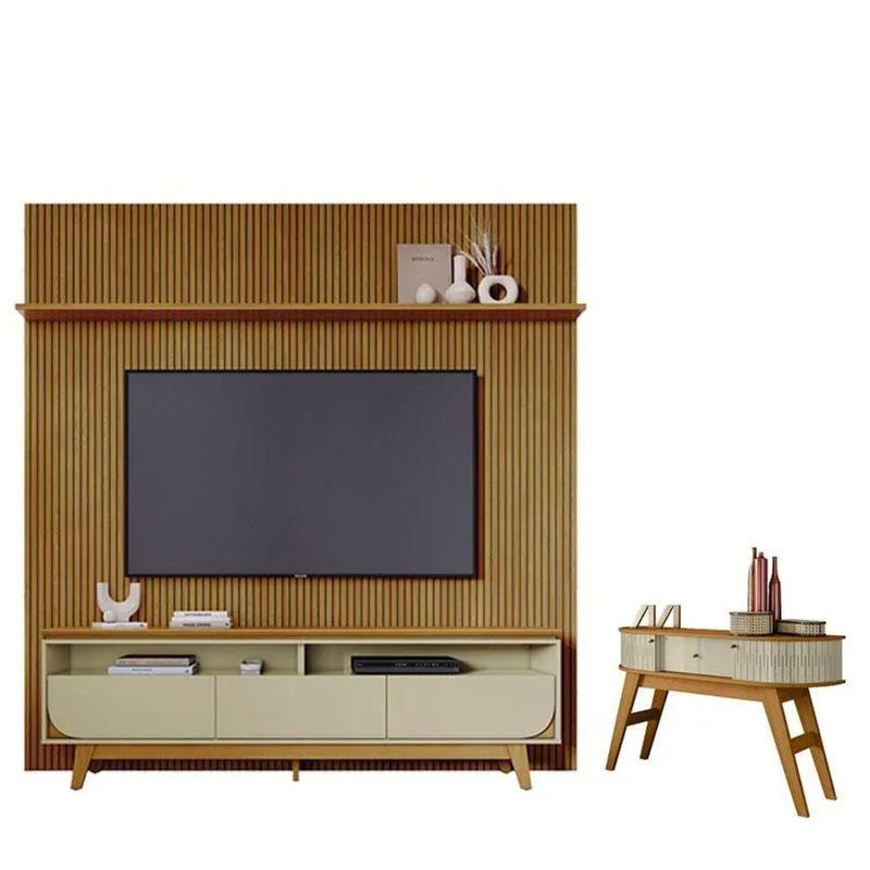 Estante Home Theater Com Bancada Suspensa Luna Com Aparador Estoril Cumaru Opala - Madetec