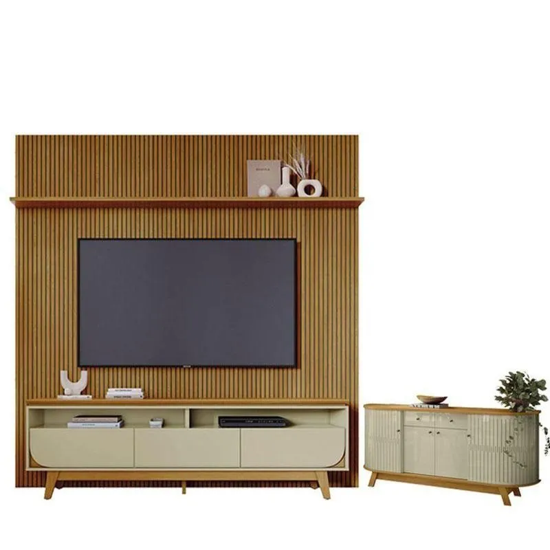 Estante Home Theater Com Bancada Suspensa Luna Com Aparador Para Sala Buffet Mônaco Cumaru Opala - Madetec