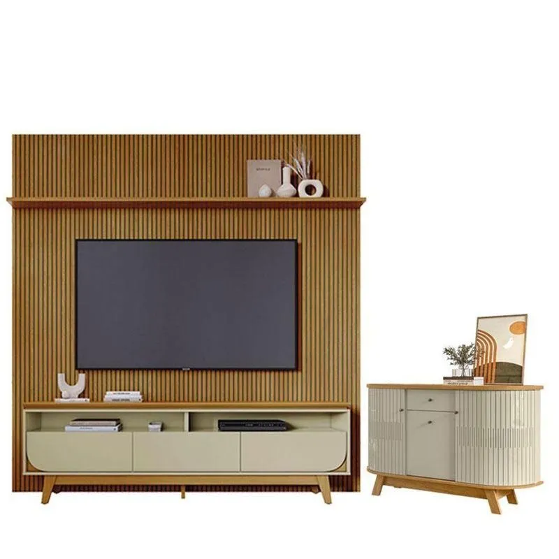 Estante Home Theater Com Bancada Suspensa Luna Com Aparador Para Sala Buffet Monza Cumaru Opala - Madetec