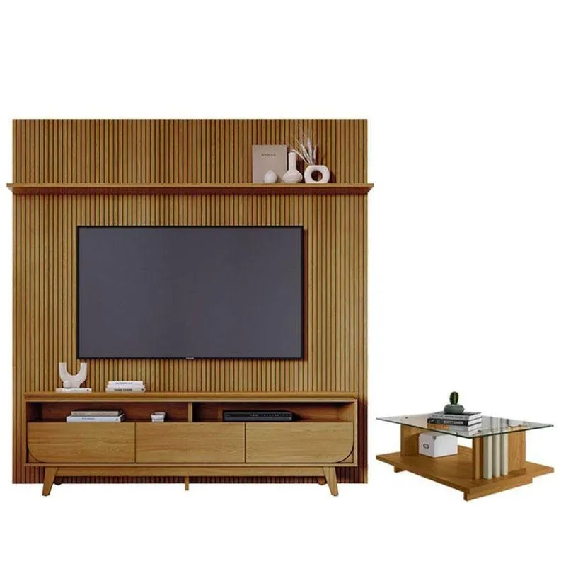 Estante Home Theater Com Bancada Suspensa Luna Com Mesa De Centro Frizz Cumaru - Madetec