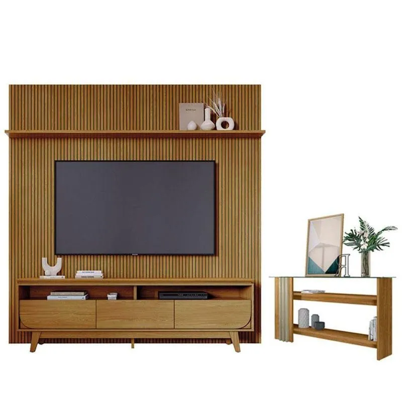 Estante Home Theater Com Bancada Suspensa Luna Com Aparador Frizz Cumaru- Madetec