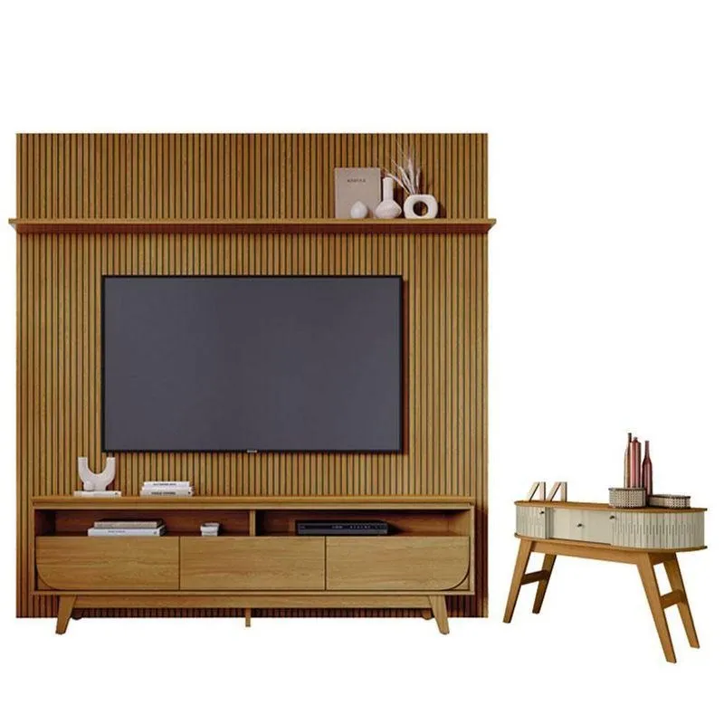 Estante Home Theater Com Bancada Suspensa Luna Com Aparador Estoril Cumaru - Madetec