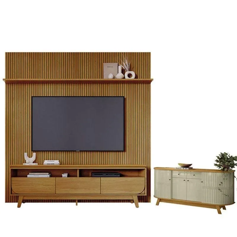 Estante Home Theater Com Bancada Suspensa Luna Com Aparador Para Sala Buffet Mônaco Cumaru - Madetec