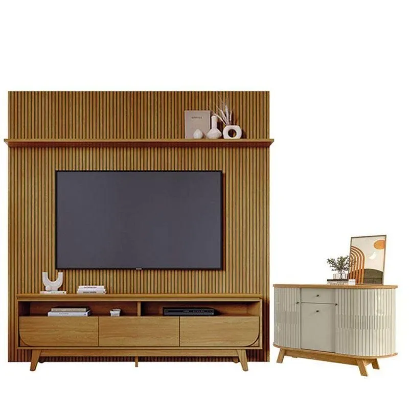Estante Home Theater Com Bancada Suspensa Luna Com Aparador Para Sala Buffet Monza Cumaru - Madetec