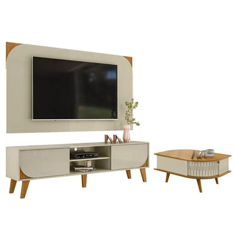 Rack Bancada E Painel Para Tv Duna Com Mesa De Centro Indianápolis Cumaru Opala- Madetec