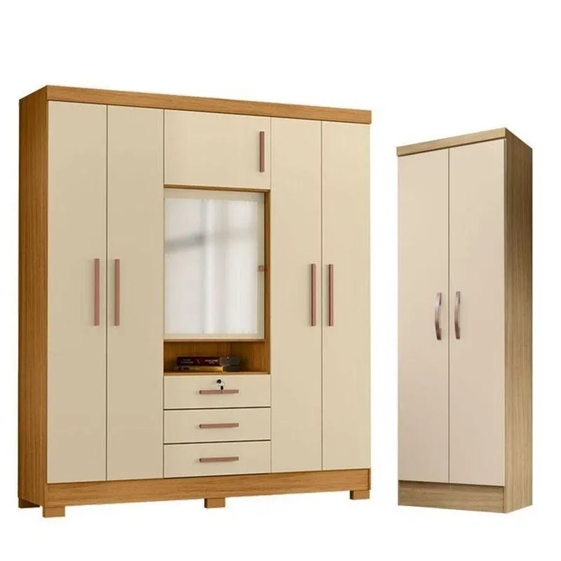 Guarda Roupa Casal Imperial E Armário Multiuso New Egito Carvalho Americano Off White - Incorplac