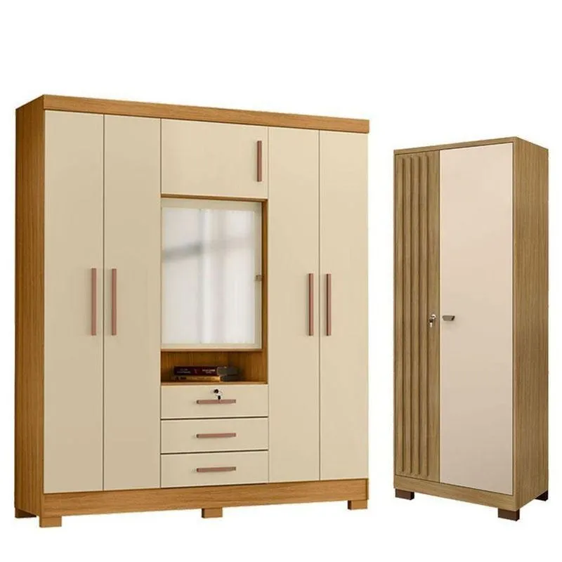 Guarda Roupa Casal Imperial E Armário Multiuso Versatile Carvalho Americano Off White - Incorplac