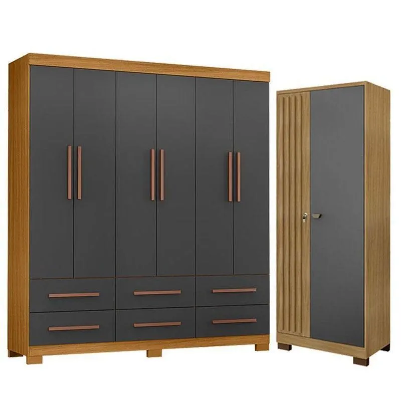 Guarda Roupa Casal New Kansas E Armário Multiuso Versatile Carvalho Americano Grafite Incorplac