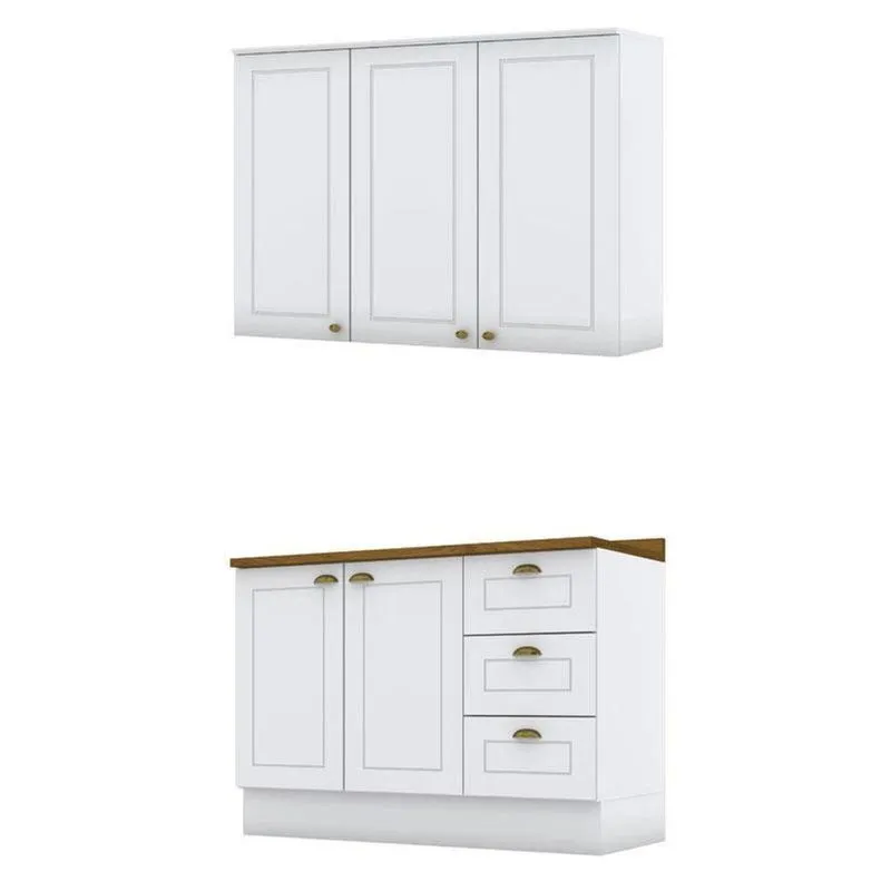 Balcão De Cozinha Com Armário Aéreo 3 Portas 120cm Americana Branco Hp - Henn