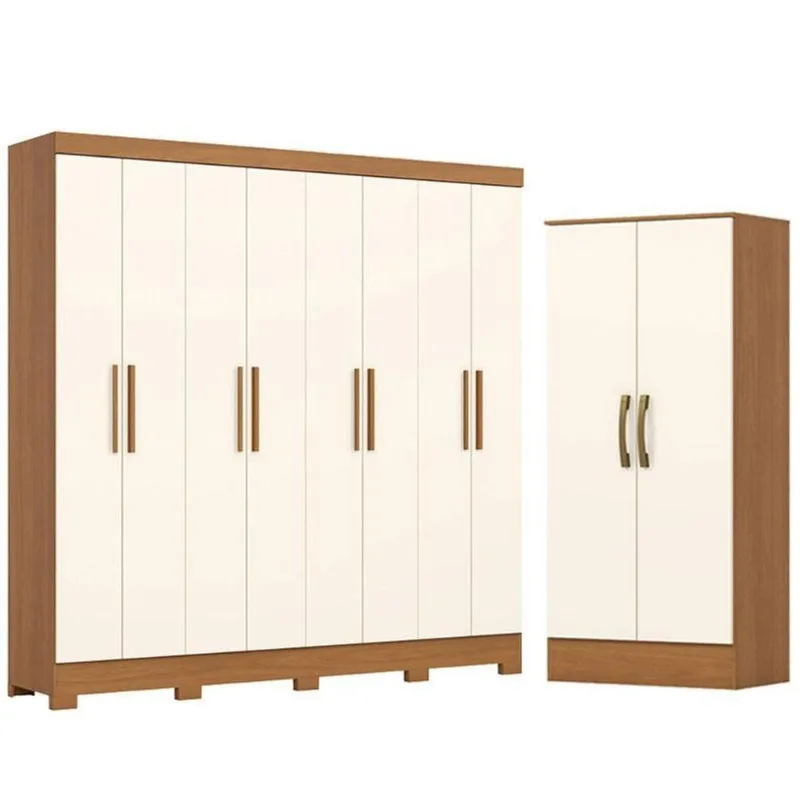 Guarda Roupa Casal 8 Portas 4 Gavetas Prime B51 Com Armário Multiuso Prime Cinamomo Off White- Henn Briz