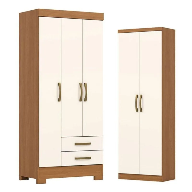 Guarda Roupa Sensi 03 Portas E 02 Gavetas Com Pés Be16 Com Armário Multiuso Margarida Cinamomo Off White- Henn Briz