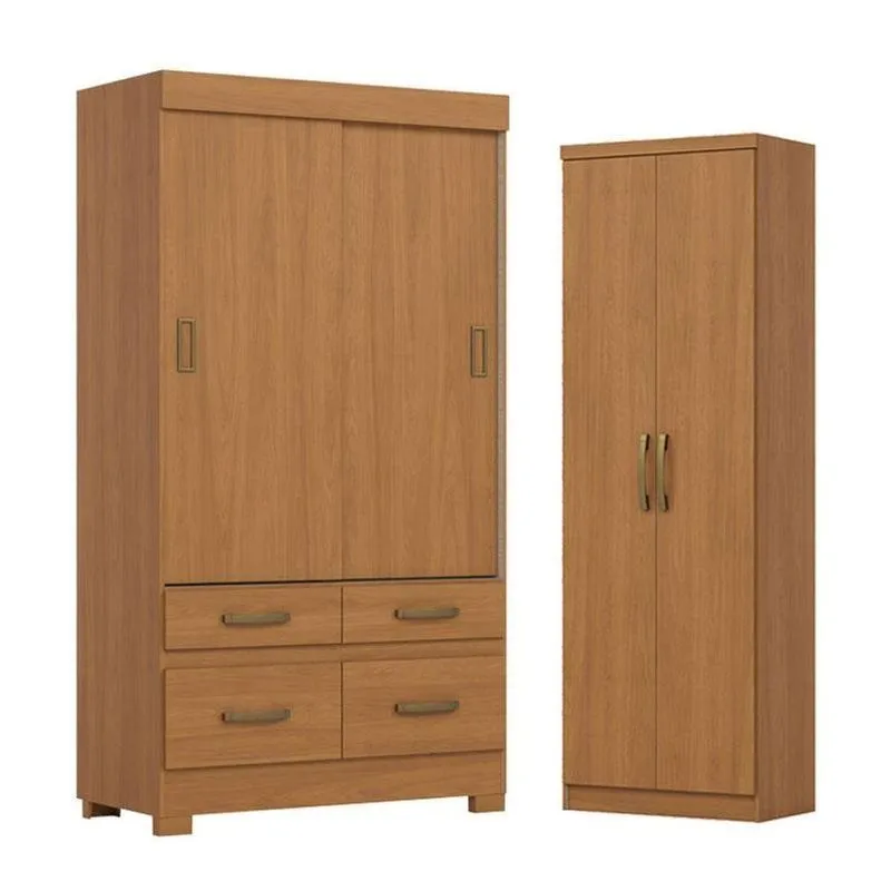 Guarda Roupa 2 Portas De Correr E 4 Gavetas Marel Flex Be25 Com Armário Multiuso Margarida Cinamomo Off White- Henn Briz