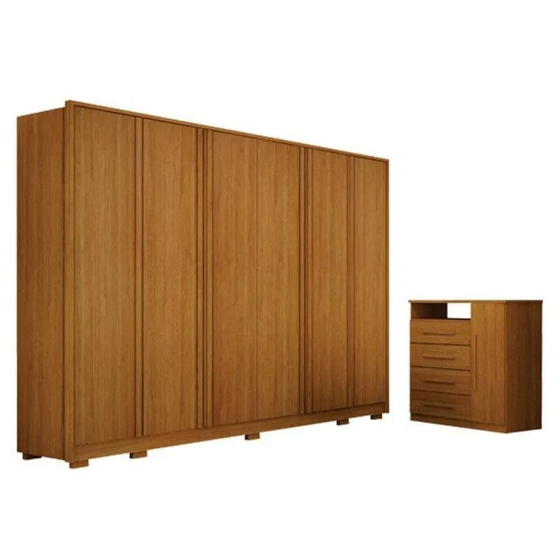 Guarda Roupa Casal Ares 6 Portas Cinamomo Com Cômoda Diamante 4 Gavetas 1 Porta Cinamomo - Leifer