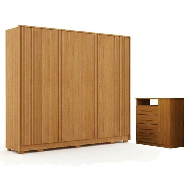 Guarda Roupa Casal Evo 6 Portas Cinamomo Com Cômoda Diamante 4 Gavetas 1 Porta Cinamomo - Leifer