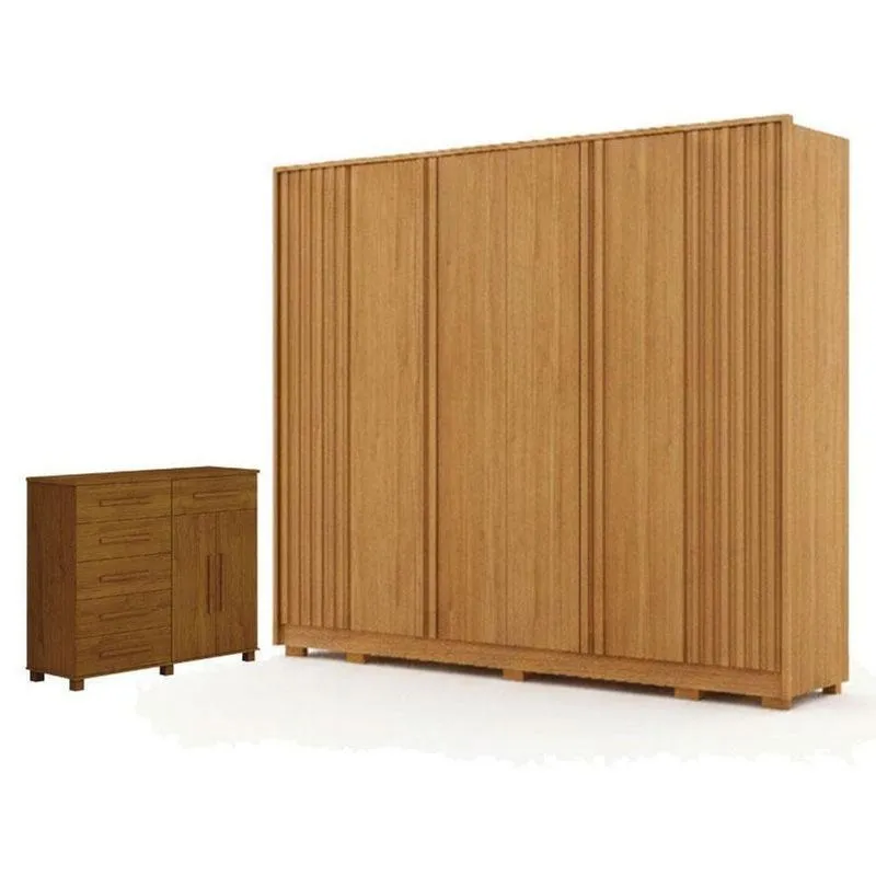 Guarda Roupa Casal Evo 6 Portas Cinamomo Com Cômoda São Paulo 6 Gavetas 2 Portas Cinamomo - Leifer