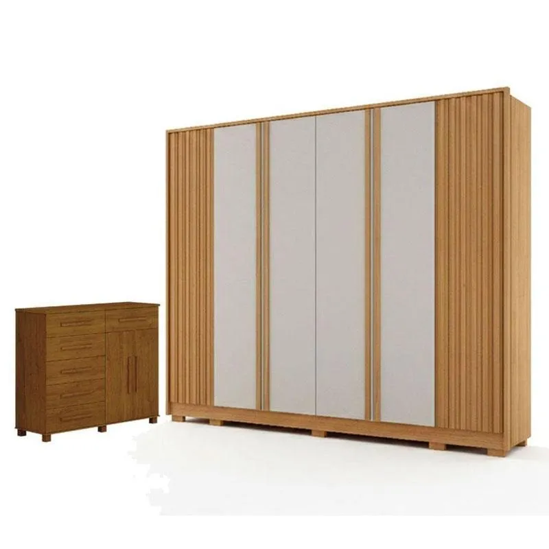 Guarda Roupa Casal Evo 6 Portas Cinamomo E Off-white Com Cômoda São Paulo 6 Gavetas 2 Portas Cinamomo - Leifer