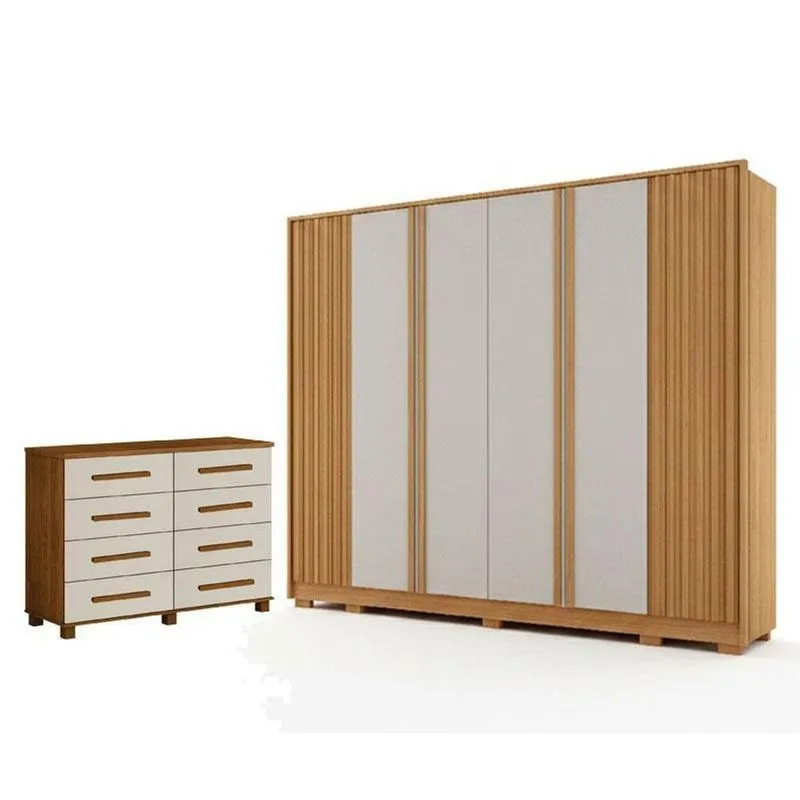 Guarda Roupa Casal Evo 6 Portas Cinamomo E Off-white Com Cômoda San Marino 8 Gavetas Cinamomo Off-white - Leifer