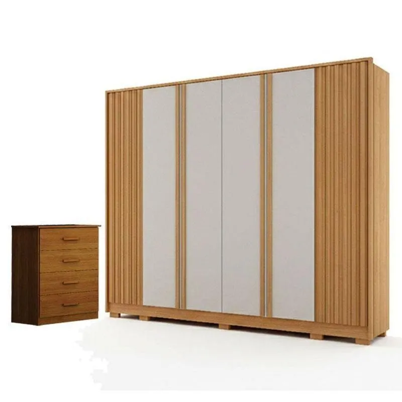 Guarda Roupa Casal Evo 6 Portas Cinamomo E Off-white Com Cômoda Rubi 4 Gavetas Cinamomo - Leifer