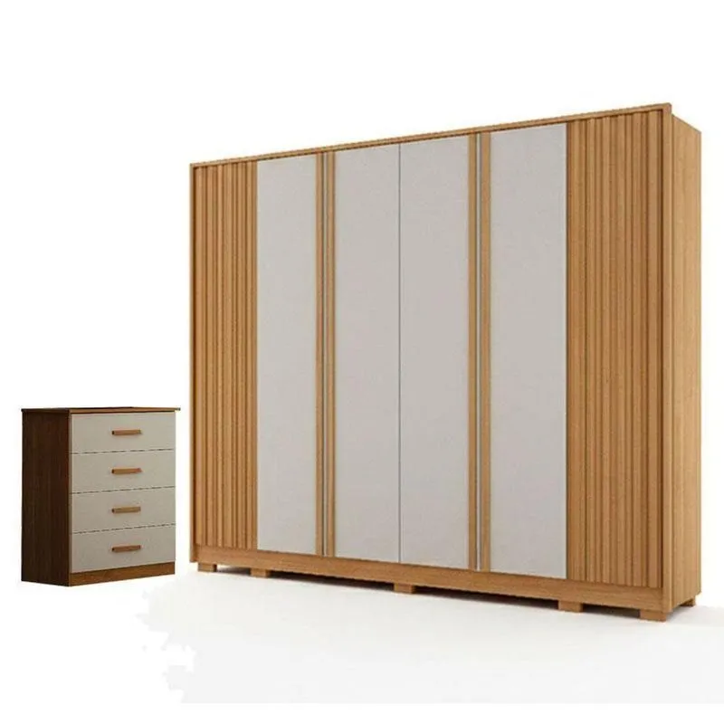 Guarda Roupa Casal Evo 6 Portas Cinamomo E Off White Com Cômoda Rubi 4 Gavetas Cinamomo Off White - Leifer
