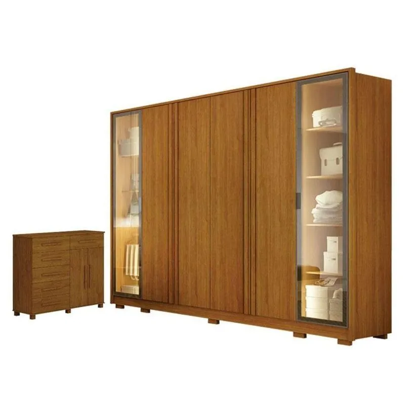 Guarda Roupa Casal Prime 6 Portas Com Led Cinamomo Com Cômoda São Paulo 6 Gavetas 2 Portas Cinamomo - Leifer