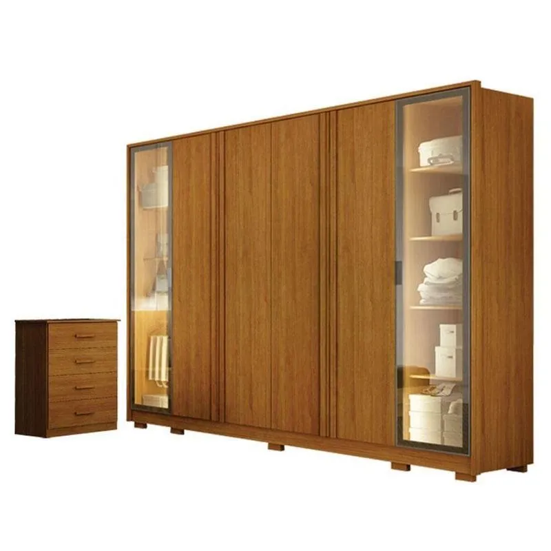Guarda Roupa Casal Prime 6 Portas Com Led Cinamomo Com Cômoda Rubi 4 Gavetas Cinamomo - Leifer