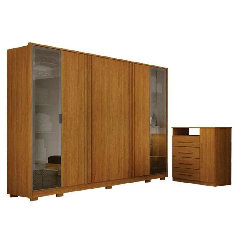 Guarda Roupa Casal Prime 6 Portas Com Cômoda Diamante 4 Gavetas 1 Porta Cinamomo - Leifer
