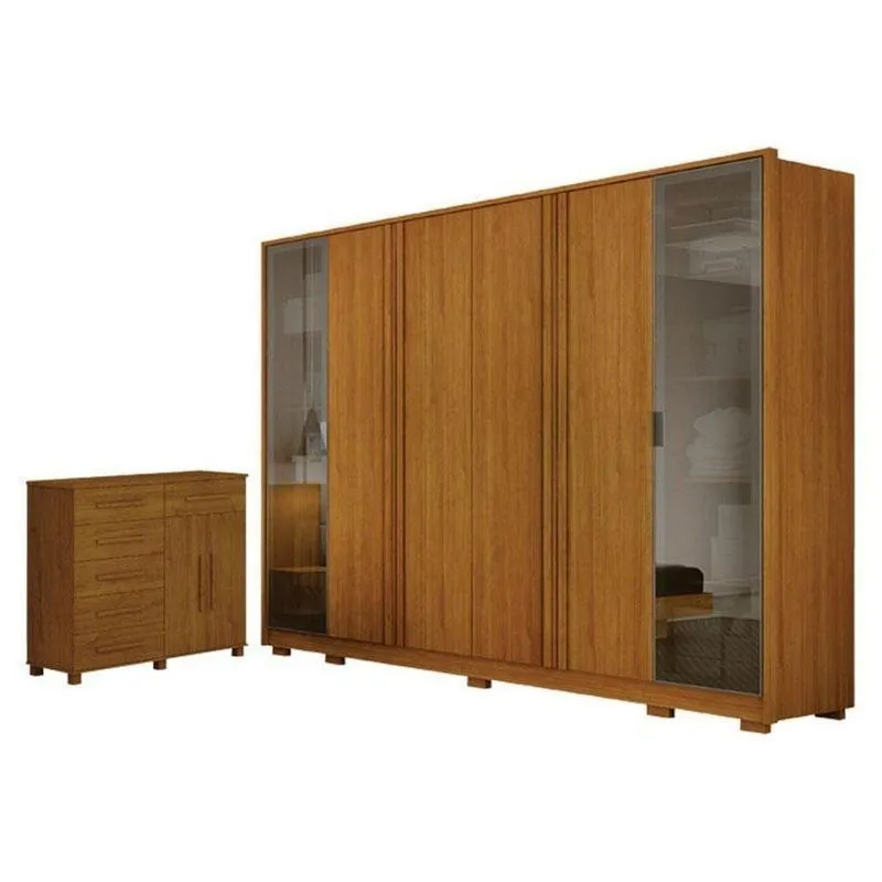 Guarda Roupa Casal Prime 6 Portas Com Cômoda São Paulo 6 Gavetas 2 Portas Cinamomo - Leifer