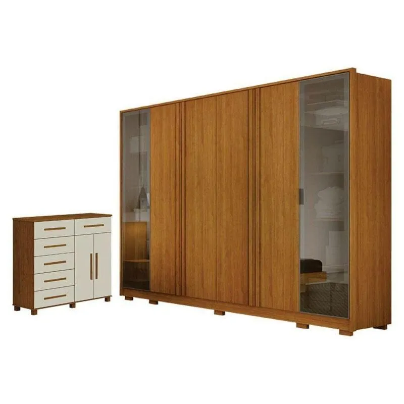 Guarda Roupa Casal Prime 6 Portas Com Cômoda São Paulo 6 Gavetas 2 Portas Cinamomo Off White - Leifer