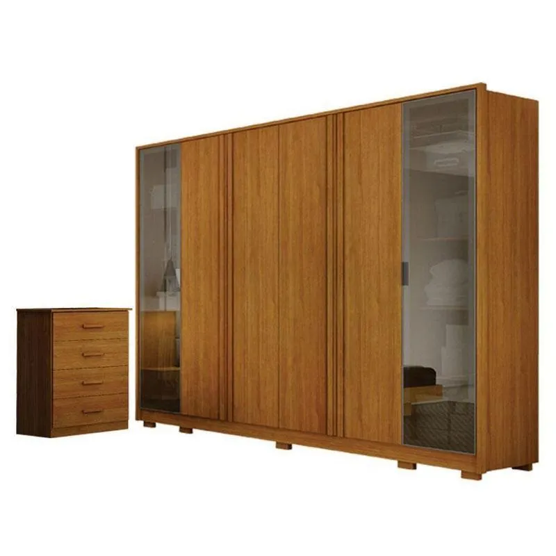Guarda Roupa Casal Prime 6 Portas Com Cômoda Rubi 4 Gavetas Cinamomo - Leifer