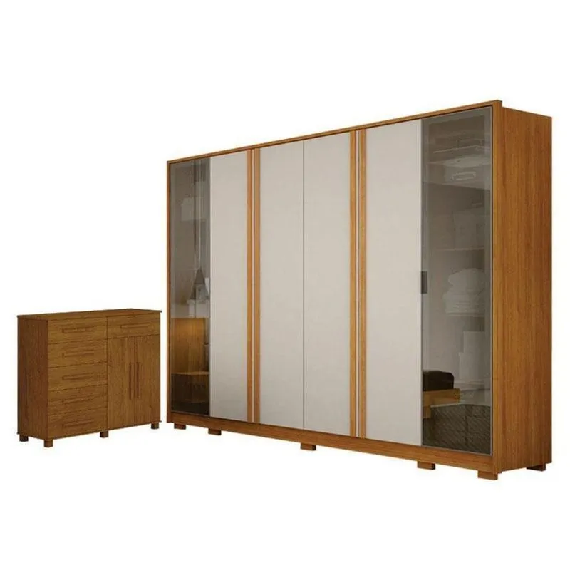 Guarda Roupa Casal Prime 6 Portas Off White Com Cômoda São Paulo 6 Gavetas 2 Portas Cinamomo - Leifer