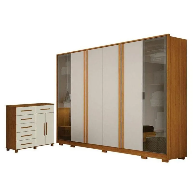 Guarda Roupa Casal Prime 6 Portas Com Cômoda São Paulo 6 Gavetas 2 Portas Cinamomo Off White - Leifer