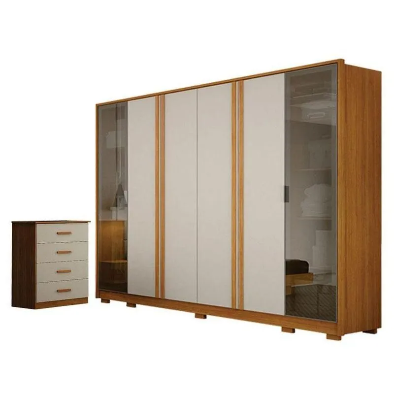 Guarda Roupa Casal Prime 6 Portas Com Cômoda Rubi 4 Gavetas Cinamomo Off White - Leifer