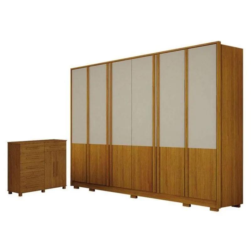 Guarda Roupa Casal Urban 6 Portas Off White Com Cômoda São Paulo 6 Gavetas 2 Portas Cinamomo - Leifer
