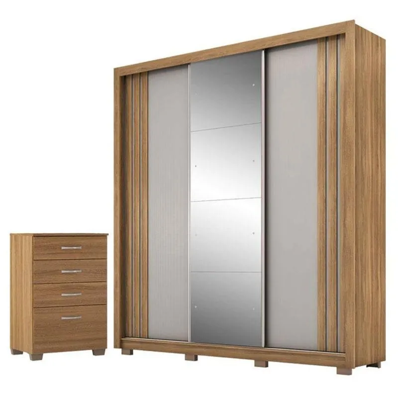 Guarda Roupa Casal Moema Amêndola Nude Flex Com Espelho E Pés E Cômoda Astral Amêndola Touch Com Pés - Demóbile