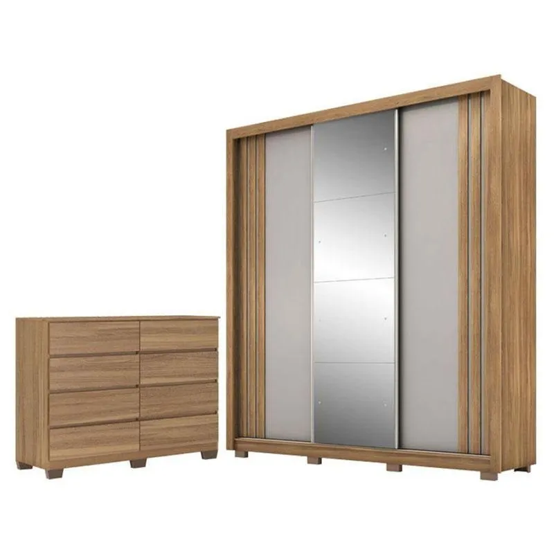Guarda Roupa Casal Moema Amêndola Nude Flex Com Espelho E Pés E Cômoda Sintra Com Pés Amêndola Touch - Demóbile