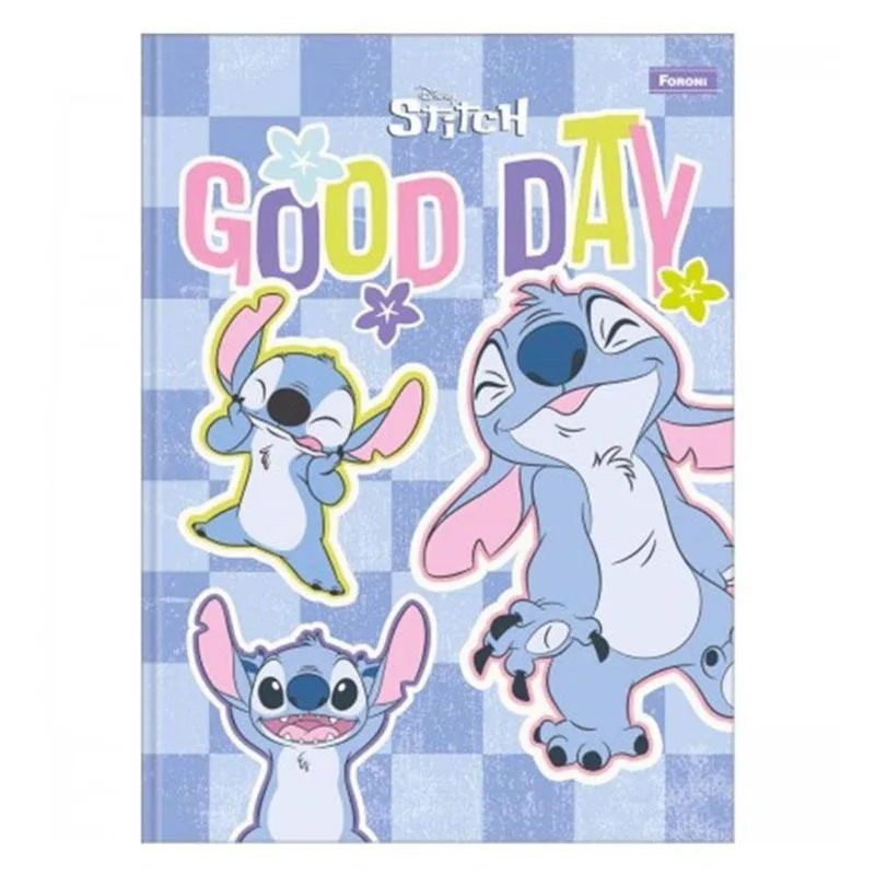 Caderno Colegial Brochura Foroni Stitch Good Day 160 Folhas Decoradas