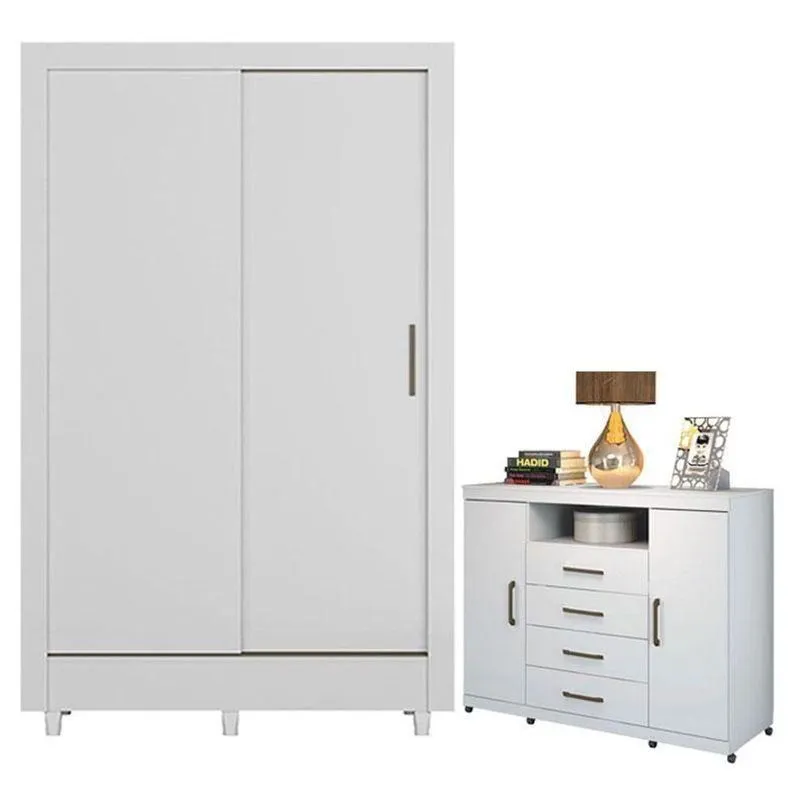 Guarda Roupa E Cômoda Bélgica E Havana Master 2 Portas 6 Gavetas Mdp Branco Brilho Santos Andirá