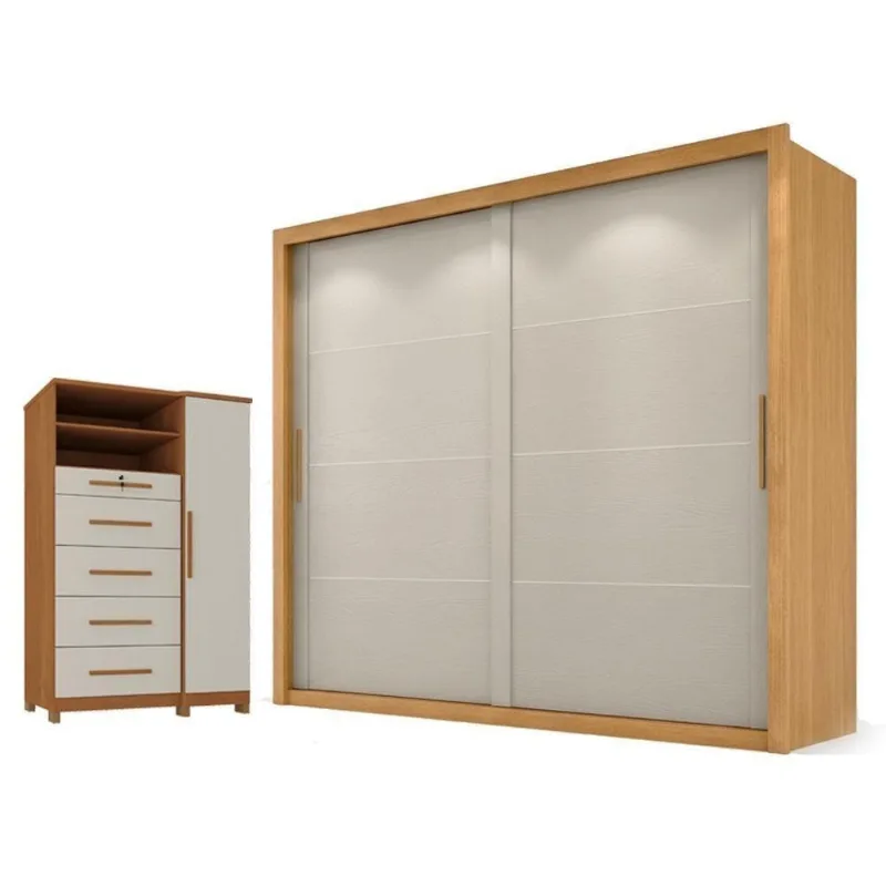 Guarda Roupa Casal Imperador Plus 2 Portas de Correr 6 Gavetas MDP Cinamomo Areia Fosco Zanzini