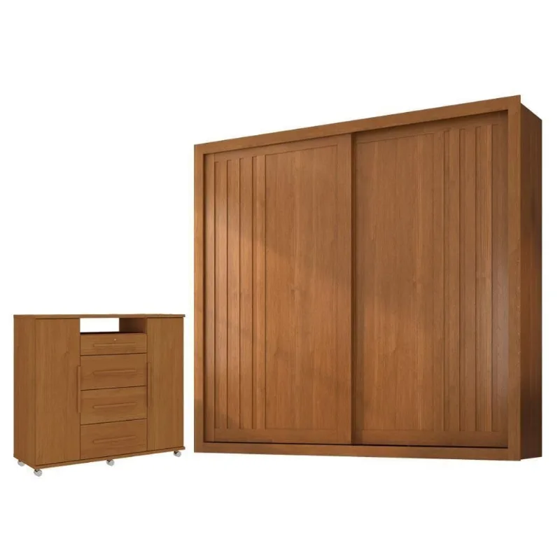 Guarda Roupa Casal Versalles 2 Portas de Correr 6 Gavetas MDP Cinamomo Fosco Zanzini Móveis