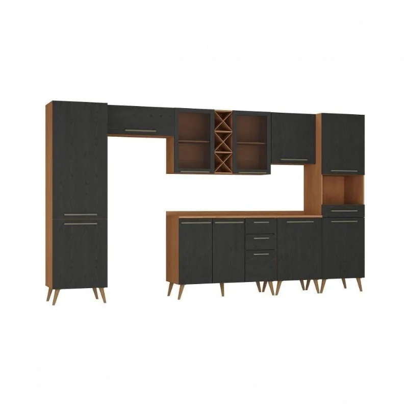 Cozinha Modulada Favorita 7 Módulos MDF MDP 120CM Cinza Zanzini Móveis 7 Peças