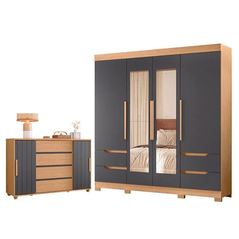 Guarda Roupa Solteiro Vivacce 4 Portas Com Espelho E Cômoda Evidenza 4 Gavetas Mdp Freijo Off White