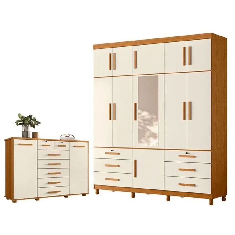 Guarda Roupa Casal Com Cômoda Triton Plus 11 Portas De Bater 7 Gavetas Mdp Cinamomo Off White
