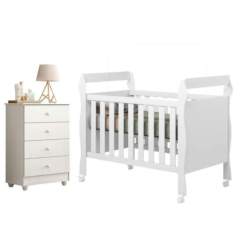 Berço Americano Soninho Com Gaveteiro Soft Mdf Colchão Não Incluso Branco Acetinado Tigus