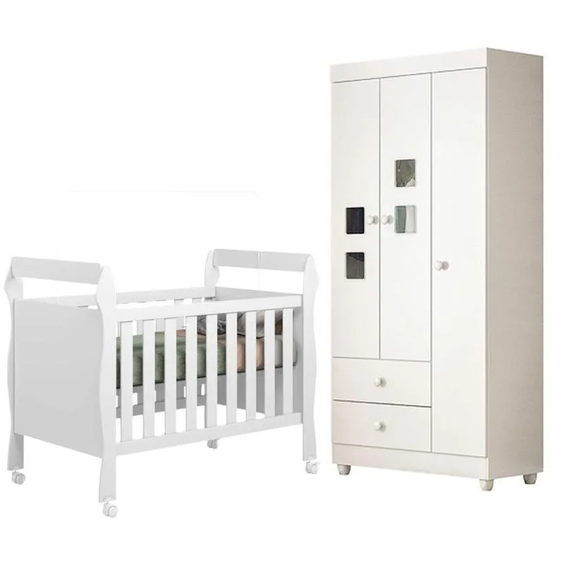Berço Americano Com Guarda Roupa Soninho E Life Mdf Branco Acetinado Tigus Móveis