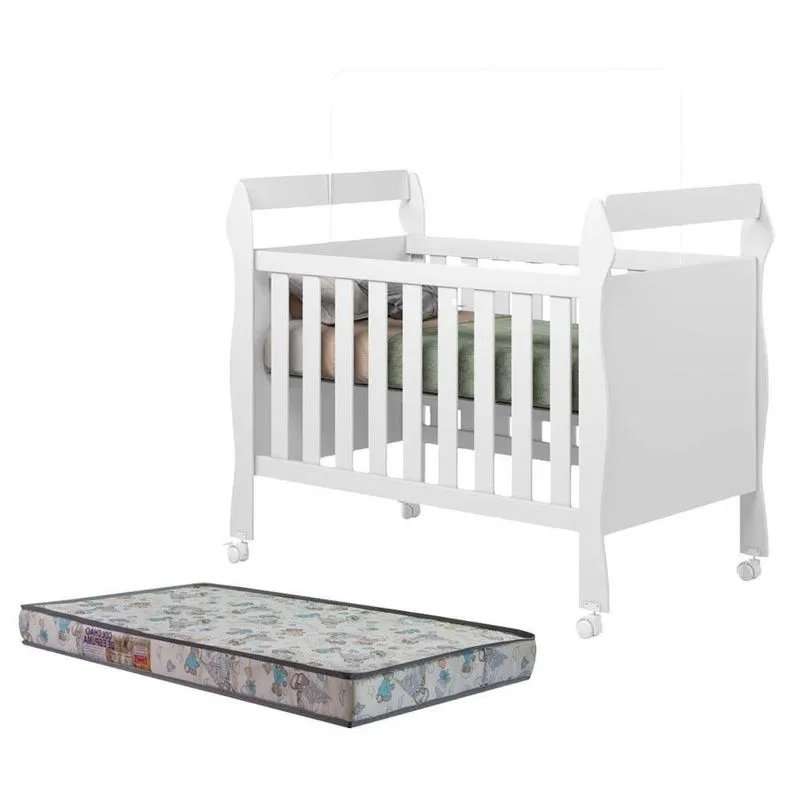 Berço Americano Soninho com Colchão Sleep Evolui para Mini Cama Branco Tigus Móveis