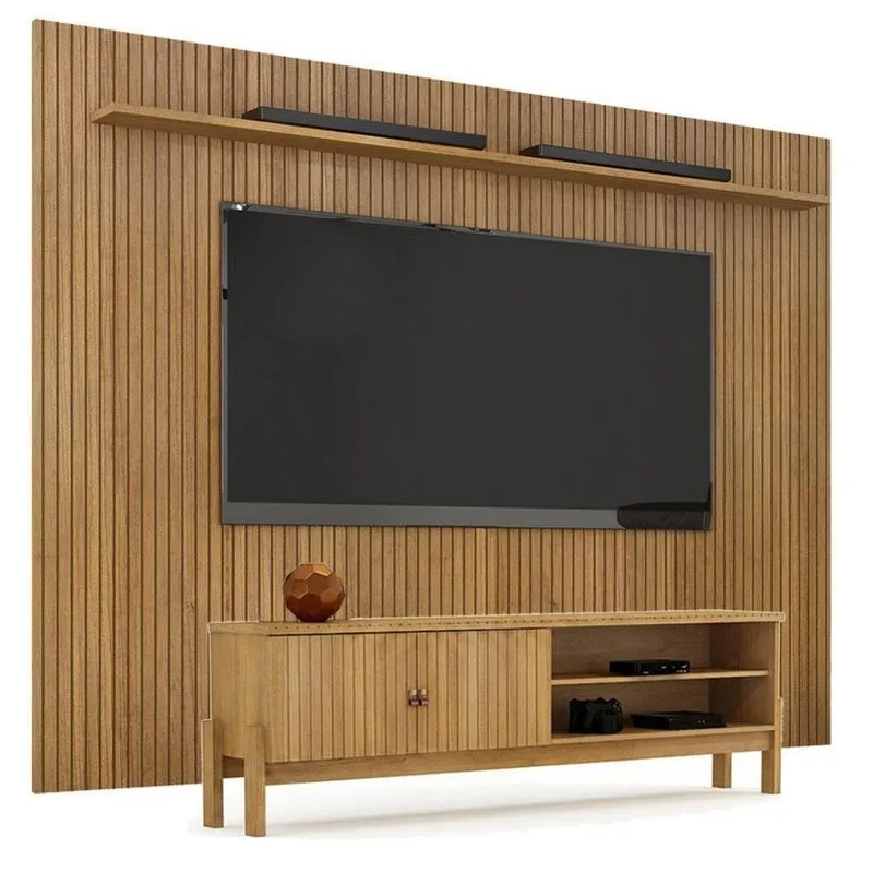 Rack Bancada Ouro Preto Com Painel Para Tv Suspenso Frisado Curitiba 2240 164.5cm MDF-MDP