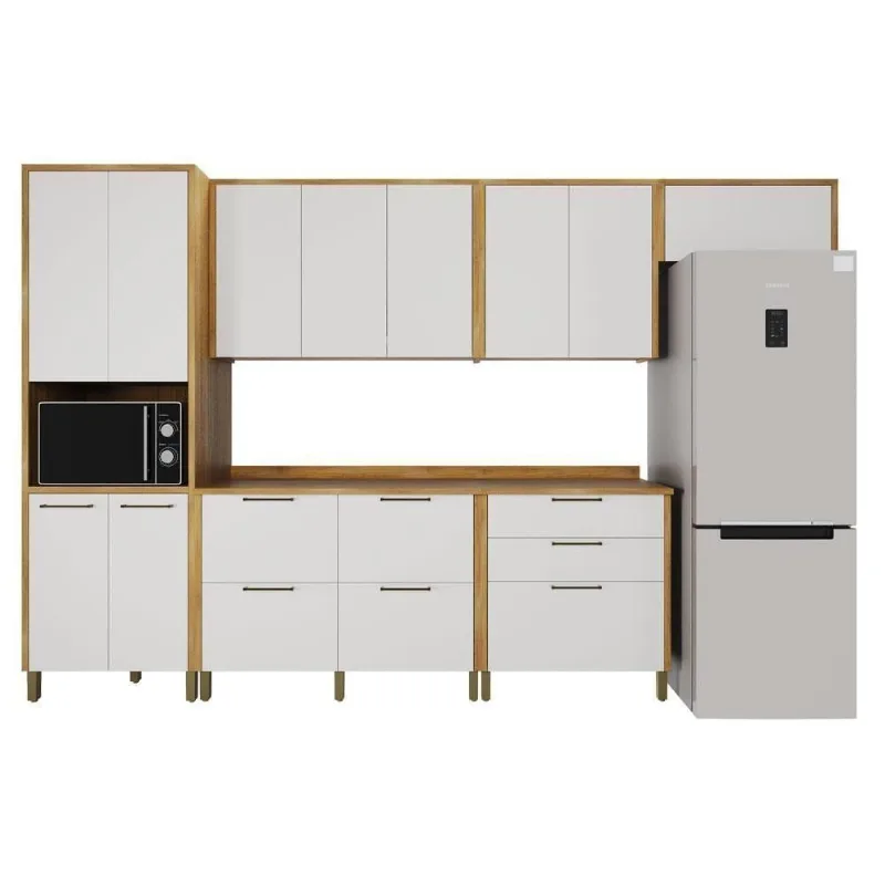 Cozinha Modulada Nobre 11 Portas 6 Gavetas MDF Cinamomo e Off White Valdemóveis