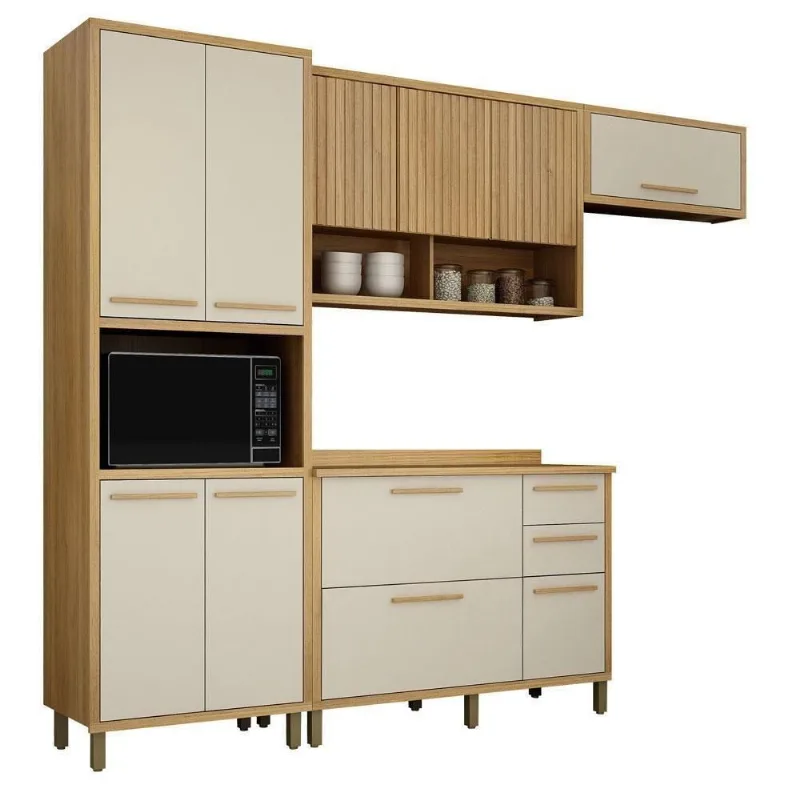 Cozinha Modulada Torino 4 Portas 2 Gavetas MDF-MDP 120CM Cinamomo Off White Valdemóveis